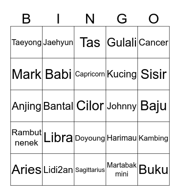 Rinduelle. Bingo Card