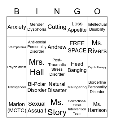 Mental Health Bingo Card