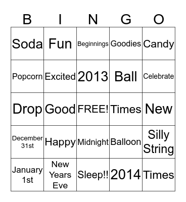 Brooke and Blake's New Years Eve Party Bingo Card