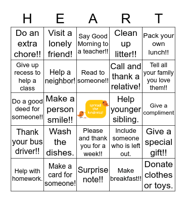 Show Your  Kindness Bingo Card