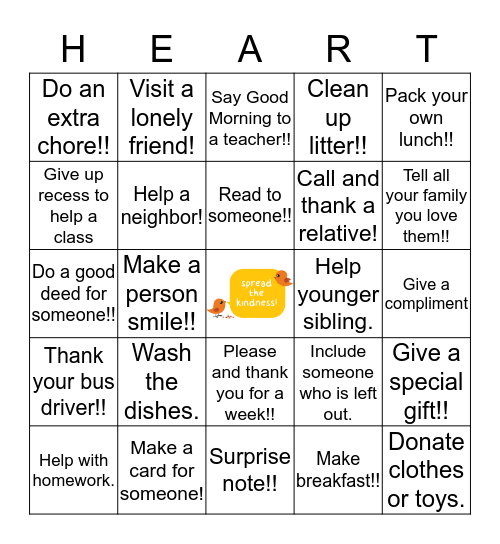 Show Your  Kindness Bingo Card