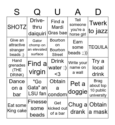 PARTY GRAS Bingo Card