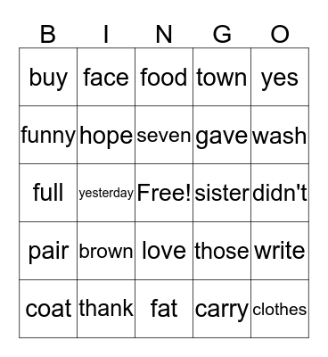 3rd Grade Fry Words Bingo Card