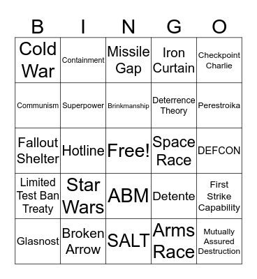 Cold War Bingo Card