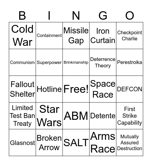 Cold War Bingo Card