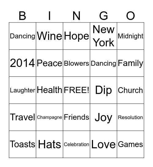 New Years Bingo Card