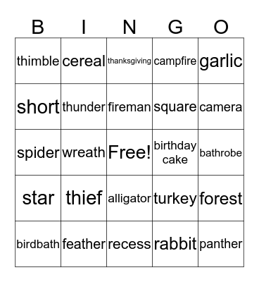 "th" & "r" Bingo Card