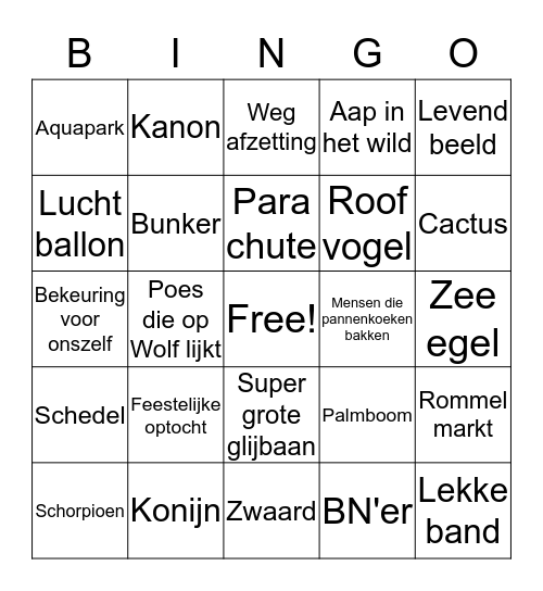 Vakantiebingo Card
