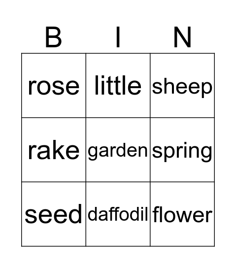 My Spring Garden Bingo Card