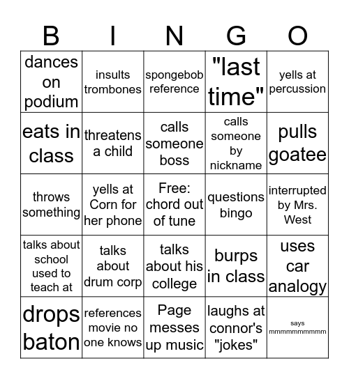 PAGE Bingo Card