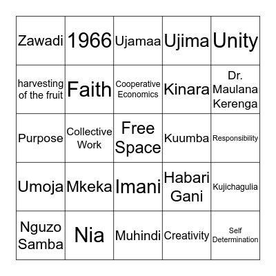 Kwanzaa Bingo Card