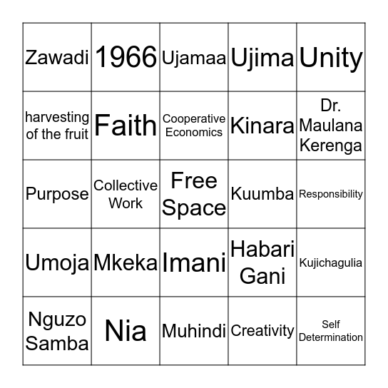 Kwanzaa Bingo Card