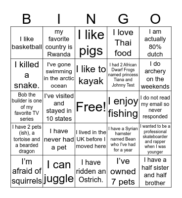 Ice Breaker Bingo Card