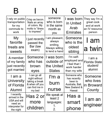 Getting to Know You Bingo Card