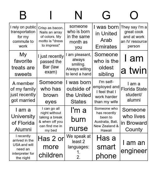 Getting to Know You Bingo Card