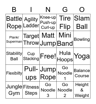Family Fitness Bingo Card