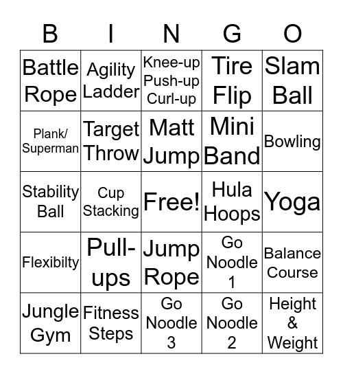 Family Fitness Bingo Card