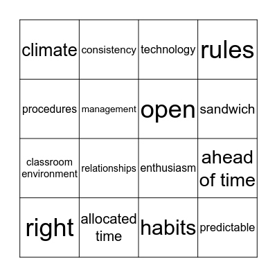 Classroom Management Bingo! Bingo Card