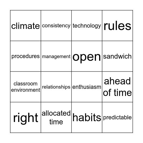 Classroom Management Bingo! Bingo Card
