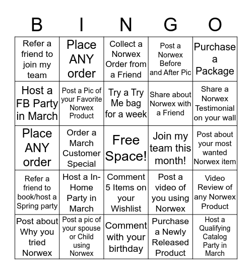 Michelle Hayden, Norwex Independent Sales Consultant Bingo Card