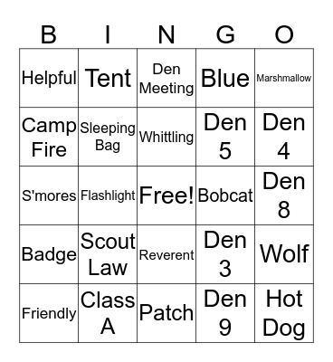Cub Scout Bingo Card
