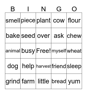 The Little Red Hen Bingo Card