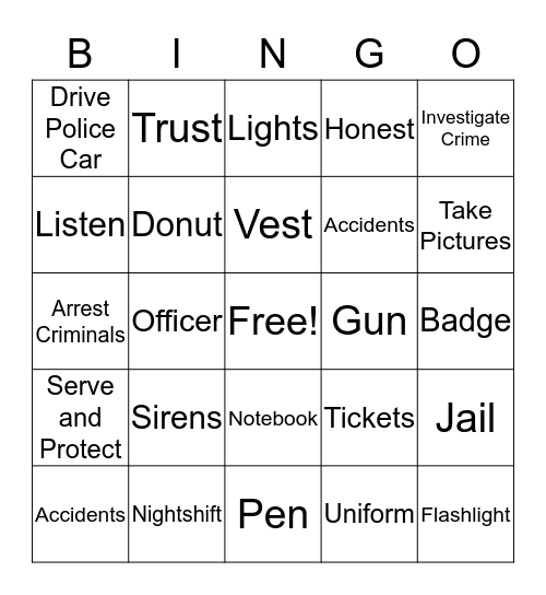 Police Bingo Card