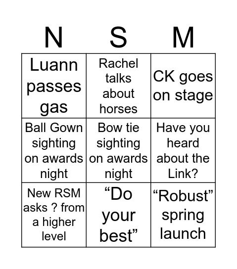 NSM Bingo Card