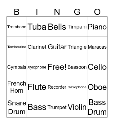 Instrument Family Bingo! Bingo Card
