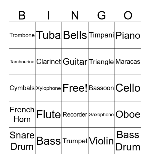 Instrument Family Bingo! Bingo Card