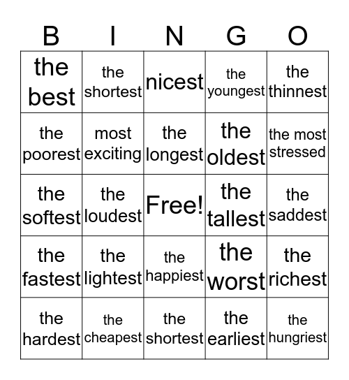 Superlative Bingo Card