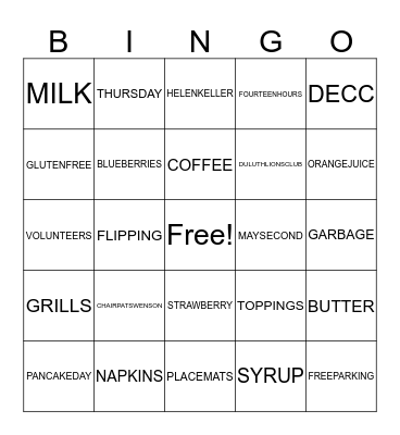 Pancake Day Bingo Card
