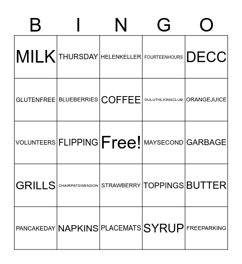 Pancake Day Bingo Card