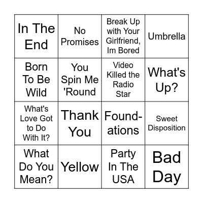 Round 3 - Songs QuestionOneBingo Card