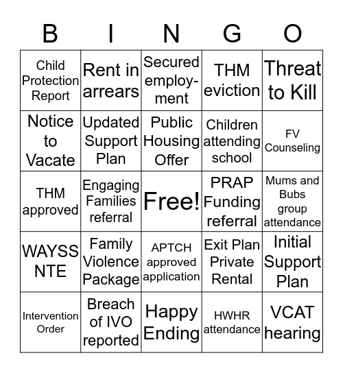 HOMELESSNESS SUPPORT BINGO Card