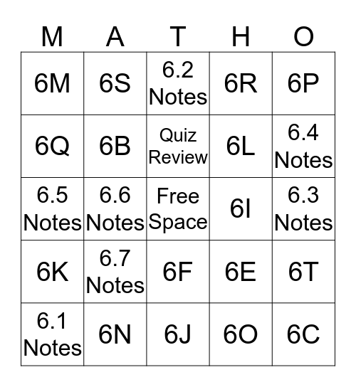 Unit 6 - Exponential and Logarithmic Functions Bingo Card