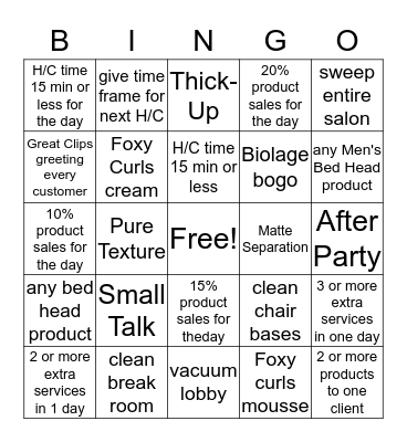 BED HEAD/Team Spirit BINGO Card