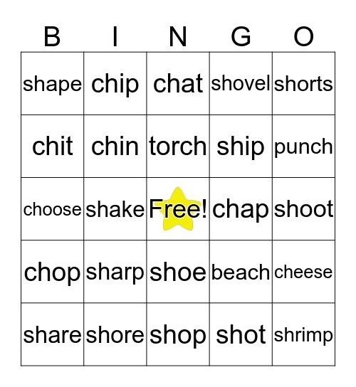 CH and SH Bingo Card