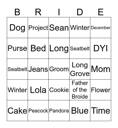 Michelle Wedding Bingo Card