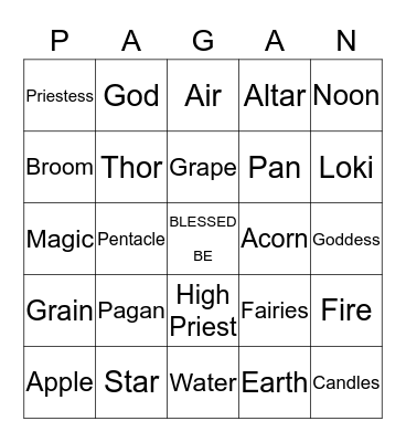 PAGAN BINGO Card
