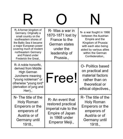 Rise of Nationalism Bingo Card