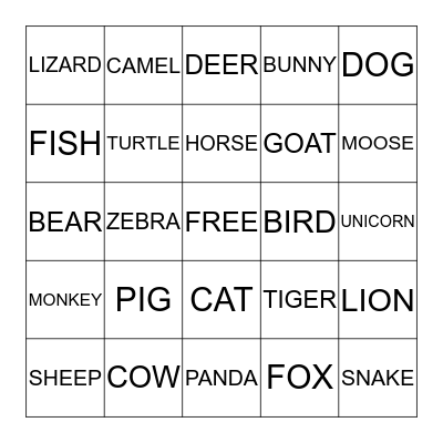 ANIMALS Bingo Card