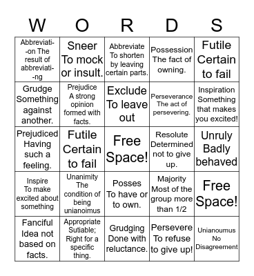 Wordly Wise Lesson 11 Bingo Card