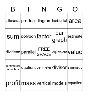 4th Grade Math BINGO Card