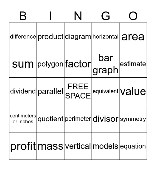 4th Grade Math BINGO Card