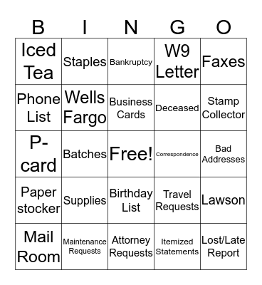 Tracey Bingo Card