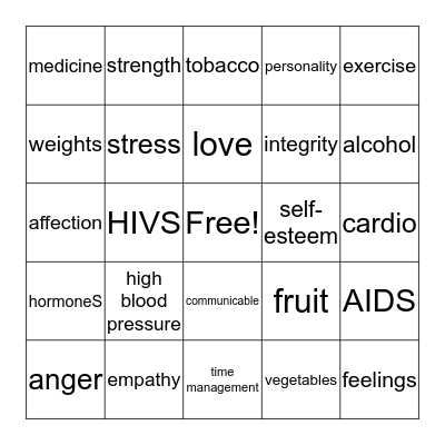 Health Review Bingo Card