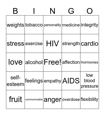 Health Review  Bingo Card