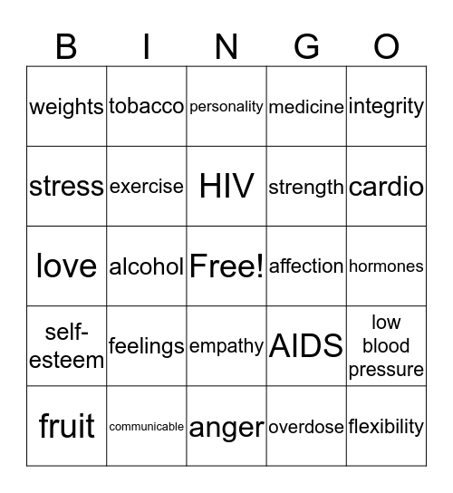 Health Review  Bingo Card