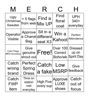 Merch Madness Bingo Card